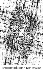 Grunge overlay layer. Abstract black and white vector background. Monochrome vintage surface with dirty pattern in cracks, spots, dots. Old wall in dark horror style design