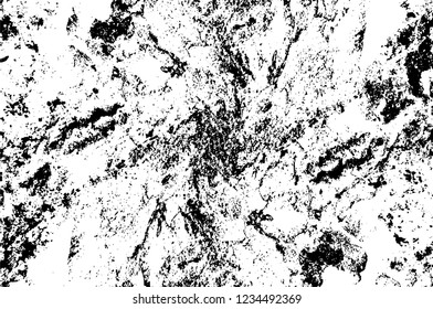 Grunge overlay layer. Abstract black and white vector background. Monochrome vintage surface with dirty pattern in cracks, spots, dots. Old wall in dark horror style design