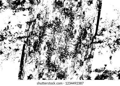 Grunge overlay layer. Abstract black and white vector background. Monochrome vintage surface with dirty pattern in cracks, spots, dots. Old wall in dark horror style design