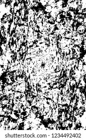 Grunge overlay layer. Abstract black and white vector background. Monochrome vintage surface with dirty pattern in cracks, spots, dots. Old wall in dark horror style design