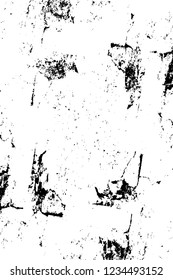 Grunge overlay layer. Abstract black and white vector background. Monochrome vintage surface with dirty pattern in cracks, spots, dots. Old wall in dark horror style design