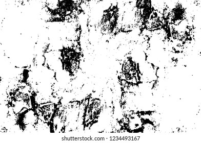 Grunge overlay layer. Abstract black and white vector background. Monochrome vintage surface with dirty pattern in cracks, spots, dots. Old wall in dark horror style design