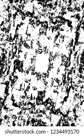 Grunge overlay layer. Abstract black and white vector background. Monochrome vintage surface with dirty pattern in cracks, spots, dots. Old wall in dark horror style design