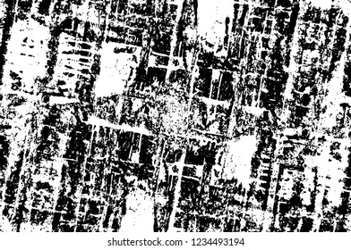 Grunge overlay layer. Abstract black and white vector background. Monochrome vintage surface with dirty pattern in cracks, spots, dots. Old wall in dark horror style design