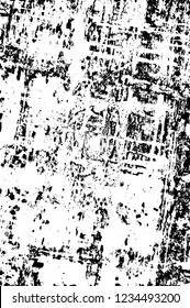 Grunge overlay layer. Abstract black and white vector background. Monochrome vintage surface with dirty pattern in cracks, spots, dots. Old wall in dark horror style design