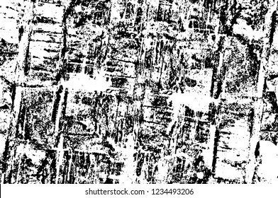 Grunge overlay layer. Abstract black and white vector background. Monochrome vintage surface with dirty pattern in cracks, spots, dots. Old wall in dark horror style design