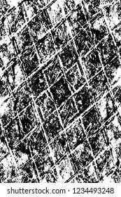 Grunge overlay layer. Abstract black and white vector background. Monochrome vintage surface with dirty pattern in cracks, spots, dots. Old wall in dark horror style design
