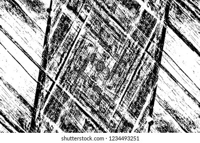 Grunge overlay layer. Abstract black and white vector background. Monochrome vintage surface with dirty pattern in cracks, spots, dots. Old wall in dark horror style design