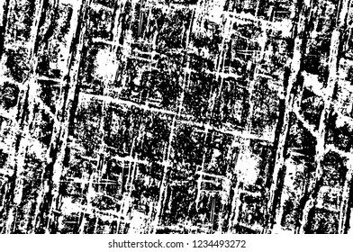 Grunge overlay layer. Abstract black and white vector background. Monochrome vintage surface with dirty pattern in cracks, spots, dots. Old wall in dark horror style design