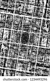 Grunge overlay layer. Abstract black and white vector background. Monochrome vintage surface with dirty pattern in cracks, spots, dots. Old wall in dark horror style design