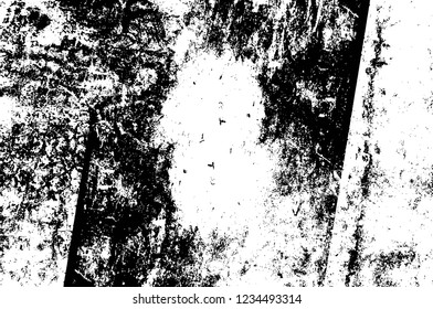 Grunge overlay layer. Abstract black and white vector background. Monochrome vintage surface with dirty pattern in cracks, spots, dots. Old wall in dark horror style design