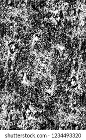 Grunge overlay layer. Abstract black and white vector background. Monochrome vintage surface with dirty pattern in cracks, spots, dots. Old wall in dark horror style design