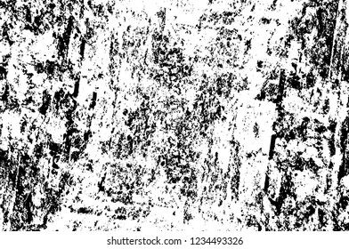 Grunge overlay layer. Abstract black and white vector background. Monochrome vintage surface with dirty pattern in cracks, spots, dots. Old wall in dark horror style design