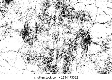 Grunge overlay layer. Abstract black and white vector background. Monochrome vintage surface with dirty pattern in cracks, spots, dots. Old wall in dark horror style design