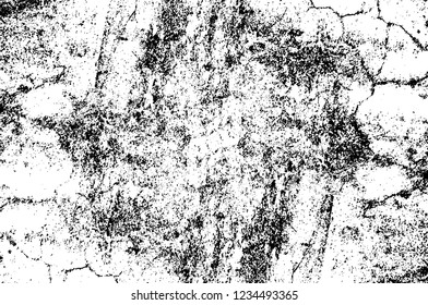 Grunge overlay layer. Abstract black and white vector background. Monochrome vintage surface with dirty pattern in cracks, spots, dots. Old wall in dark horror style design