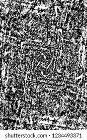 Grunge overlay layer. Abstract black and white vector background. Monochrome vintage surface with dirty pattern in cracks, spots, dots. Old wall in dark horror style design