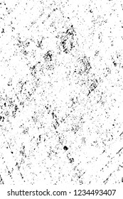 Grunge overlay layer. Abstract black and white vector background. Monochrome vintage surface with dirty pattern in cracks, spots, dots. Old wall in dark horror style design