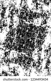 Grunge overlay layer. Abstract black and white vector background. Monochrome vintage surface with dirty pattern in cracks, spots, dots. Old wall in dark horror style design