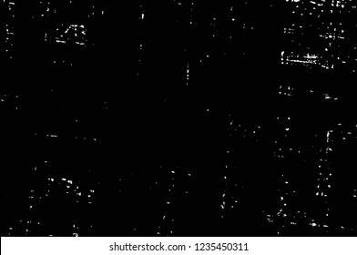 Grunge overlay layer. Abstract black and white vector background. Monochrome vintage surface with dirty pattern in cracks, spots, dots. Old wall in dark horror style design