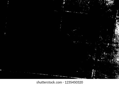 Grunge overlay layer. Abstract black and white vector background. Monochrome vintage surface with dirty pattern in cracks, spots, dots. Old wall in dark horror style design