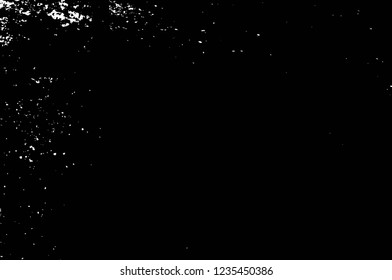 Grunge overlay layer. Abstract black and white vector background. Monochrome vintage surface with dirty pattern in cracks, spots, dots. Old wall in dark horror style design
