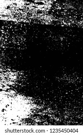 Grunge overlay layer. Abstract black and white vector background. Monochrome vintage surface with dirty pattern in cracks, spots, dots. Old wall in dark horror style design