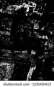 Grunge overlay layer. Abstract black and white vector background. Monochrome vintage surface with dirty pattern in cracks, spots, dots. Old wall in dark horror style design