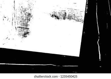 Grunge overlay layer. Abstract black and white vector background. Monochrome vintage surface with dirty pattern in cracks, spots, dots. Old wall in dark horror style design