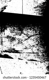 Grunge overlay layer. Abstract black and white vector background. Monochrome vintage surface with dirty pattern in cracks, spots, dots. Old wall in dark horror style design