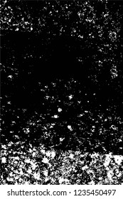Grunge overlay layer. Abstract black and white vector background. Monochrome vintage surface with dirty pattern in cracks, spots, dots. Old wall in dark horror style design
