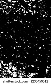 Grunge overlay layer. Abstract black and white vector background. Monochrome vintage surface with dirty pattern in cracks, spots, dots. Old wall in dark horror style design