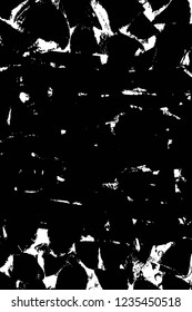 Grunge overlay layer. Abstract black and white vector background. Monochrome vintage surface with dirty pattern in cracks, spots, dots. Old wall in dark horror style design