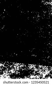 Grunge overlay layer. Abstract black and white vector background. Monochrome vintage surface with dirty pattern in cracks, spots, dots. Old wall in dark horror style design