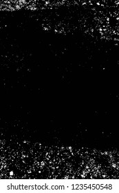 Grunge overlay layer. Abstract black and white vector background. Monochrome vintage surface with dirty pattern in cracks, spots, dots. Old wall in dark horror style design