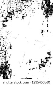 Grunge overlay layer. Abstract black and white vector background. Monochrome vintage surface with dirty pattern in cracks, spots, dots. Old wall in dark horror style design