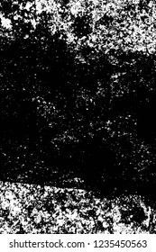 Grunge overlay layer. Abstract black and white vector background. Monochrome vintage surface with dirty pattern in cracks, spots, dots. Old wall in dark horror style design