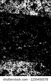 Grunge overlay layer. Abstract black and white vector background. Monochrome vintage surface with dirty pattern in cracks, spots, dots. Old wall in dark horror style design