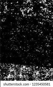 Grunge overlay layer. Abstract black and white vector background. Monochrome vintage surface with dirty pattern in cracks, spots, dots. Old wall in dark horror style design