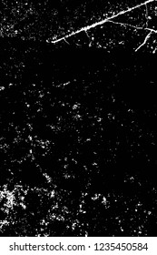 Grunge overlay layer. Abstract black and white vector background. Monochrome vintage surface with dirty pattern in cracks, spots, dots. Old wall in dark horror style design