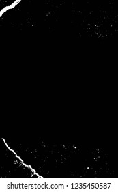 Grunge overlay layer. Abstract black and white vector background. Monochrome vintage surface with dirty pattern in cracks, spots, dots. Old wall in dark horror style design