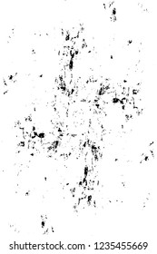 Grunge overlay layer. Abstract black and white vector background. Monochrome vintage surface with dirty pattern in cracks, spots, dots. Old wall in dark horror style design