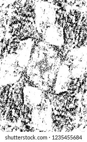 Grunge overlay layer. Abstract black and white vector background. Monochrome vintage surface with dirty pattern in cracks, spots, dots. Old wall in dark horror style design