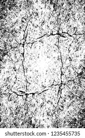 Grunge overlay layer. Abstract black and white vector background. Monochrome vintage surface with dirty pattern in cracks, spots, dots. Old wall in dark horror style design