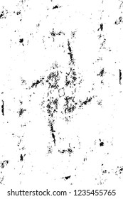 Grunge overlay layer. Abstract black and white vector background. Monochrome vintage surface with dirty pattern in cracks, spots, dots. Old wall in dark horror style design