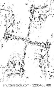 Grunge overlay layer. Abstract black and white vector background. Monochrome vintage surface with dirty pattern in cracks, spots, dots. Old wall in dark horror style design