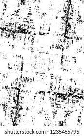 Grunge overlay layer. Abstract black and white vector background. Monochrome vintage surface with dirty pattern in cracks, spots, dots. Old wall in dark horror style design
