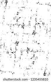 Grunge overlay layer. Abstract black and white vector background. Monochrome vintage surface with dirty pattern in cracks, spots, dots. Old wall in dark horror style design