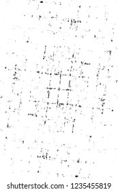 Grunge overlay layer. Abstract black and white vector background. Monochrome vintage surface with dirty pattern in cracks, spots, dots. Old wall in dark horror style design