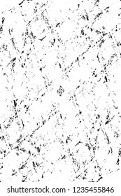 Grunge overlay layer. Abstract black and white vector background. Monochrome vintage surface with dirty pattern in cracks, spots, dots. Old wall in dark horror style design