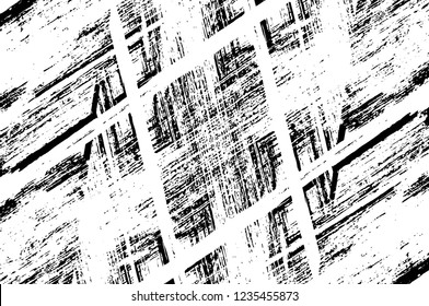 Grunge overlay layer. Abstract black and white vector background. Monochrome vintage surface with dirty pattern in cracks, spots, dots. Old wall in dark horror style design
